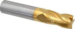 Hertel - 3/4", 1-1/2" LOC, 3/4" Shank Diam, 4" OAL, 4 Flute, Solid Carbide Square End Mill - Single End, TiN Finish, Spiral Flute, 30° Helix, Centercutting, Right Hand Cut - Eagle Tool & Supply