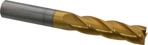 Hertel - 3/4", 3" LOC, 3/4" Shank Diam, 6" OAL, 4 Flute, Solid Carbide Square End Mill - Single End, TiN Finish, Spiral Flute, 30° Helix, Centercutting, Right Hand Cut - Eagle Tool & Supply