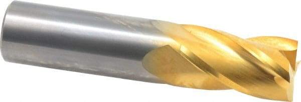 Hertel - 7/8", 1-1/2" LOC, 7/8" Shank Diam, 4" OAL, 4 Flute, Solid Carbide Square End Mill - Single End, TiN Finish, Spiral Flute, 30° Helix, Centercutting, Right Hand Cut - Eagle Tool & Supply