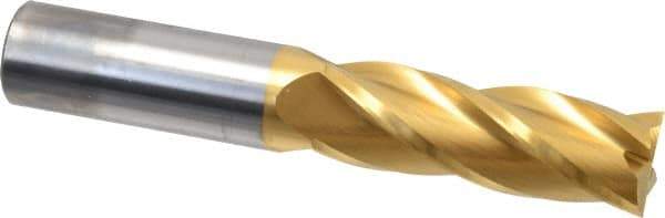 Hertel - 1", 3" LOC, 1" Shank Diam, 6" OAL, 4 Flute, Solid Carbide Square End Mill - Single End, TiN Finish, Spiral Flute, 30° Helix, Centercutting, Right Hand Cut - Eagle Tool & Supply
