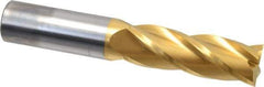 Hertel - 1", 3" LOC, 1" Shank Diam, 6" OAL, 4 Flute, Solid Carbide Square End Mill - Single End, TiN Finish, Spiral Flute, 30° Helix, Centercutting, Right Hand Cut - Eagle Tool & Supply
