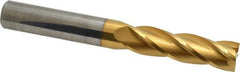 Hertel - 5/8", 2-1/4" LOC, 5/8" Shank Diam, 5" OAL, 4 Flute, Solid Carbide Square End Mill - Single End, TiN Finish, Spiral Flute, 30° Helix, Centercutting, Right Hand Cut - Eagle Tool & Supply