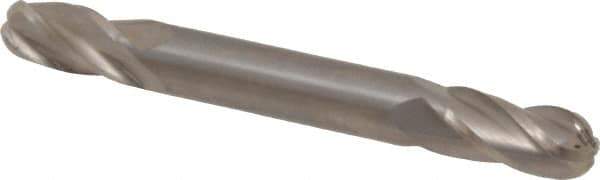 Hertel - 3/8" Diam, 3/4" LOC, 4 Flute Solid Carbide Ball End Mill - Uncoated, Double End, 3-1/2" OAL, 3/8" Shank Diam, Spiral Flute - Eagle Tool & Supply
