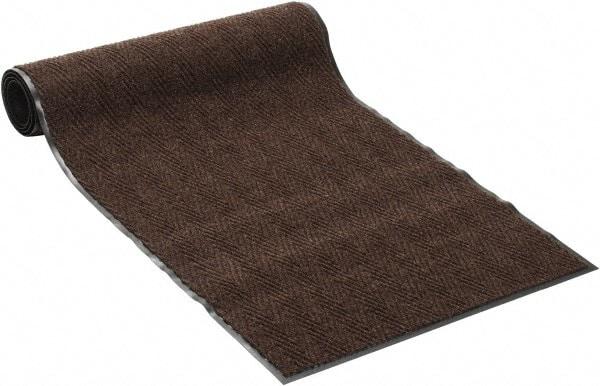 PRO-SAFE - 10 Ft. Long x 3 Ft. Wide, Poly Blended Carpet Surface, Chevron Ribbed Entrance Matting - 5/16 Inch Thick, Indoor, Medium Traffic, Vinyl, Brown, 4 Edged Side - Eagle Tool & Supply
