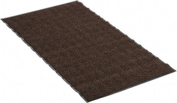 PRO-SAFE - 5 Ft. Long x 3 Ft. Wide, Poly Blended Carpet Surface, Chevron Ribbed Entrance Matting - 5/16 Inch Thick, Indoor, Medium Traffic, Vinyl, Brown, 4 Edged Side - Eagle Tool & Supply