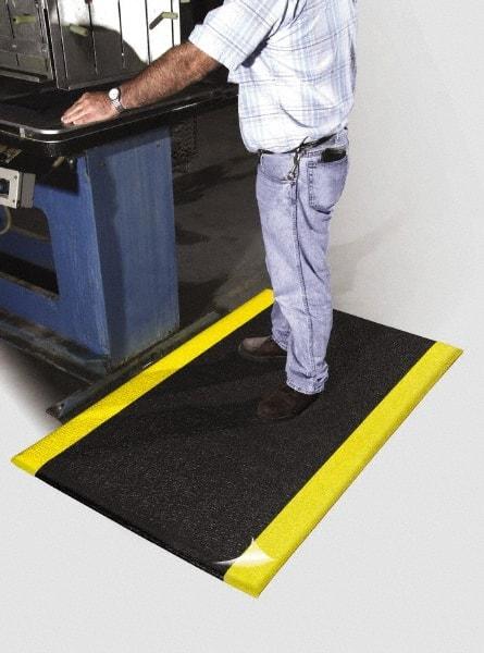 PRO-SAFE - 60' Long x 2' Wide, Dry Environment, Anti-Fatigue Matting - Black with Yellow Borders, Urethane with Vinyl Sponge Base, Beveled on 4 Sides - Eagle Tool & Supply