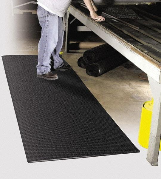 PRO-SAFE - 60' Long x 2' Wide, Dry Environment, Anti-Fatigue Matting - Black, Vinyl with Vinyl Sponge Base, Beveled on 4 Sides - Eagle Tool & Supply