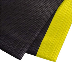 PRO-SAFE - 60' Long x 2' Wide, Dry Environment, Anti-Fatigue Matting - Black with Yellow Borders, Vinyl with Vinyl Sponge Base, Beveled on 4 Sides - Eagle Tool & Supply