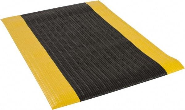 PRO-SAFE - 3' Long x 2' Wide, Dry Environment, Anti-Fatigue Matting - Black with Yellow Borders, Vinyl with Vinyl Sponge Base, Beveled on 4 Sides - Eagle Tool & Supply