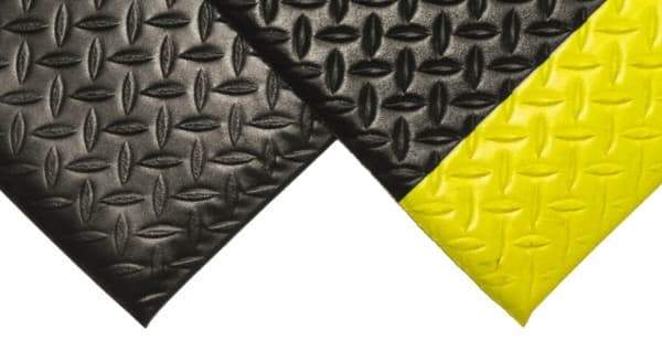 PRO-SAFE - 60' Long x 2' Wide, Dry Environment, Anti-Fatigue Matting - Black with Yellow Borders, Vinyl with Vinyl Sponge Base, Beveled on 4 Sides - Eagle Tool & Supply