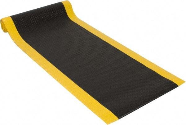 PRO-SAFE - 12' Long x 3' Wide, Dry Environment, Anti-Fatigue Matting - Black with Yellow Borders, Vinyl with Vinyl Sponge Base, Beveled on 4 Sides - Eagle Tool & Supply