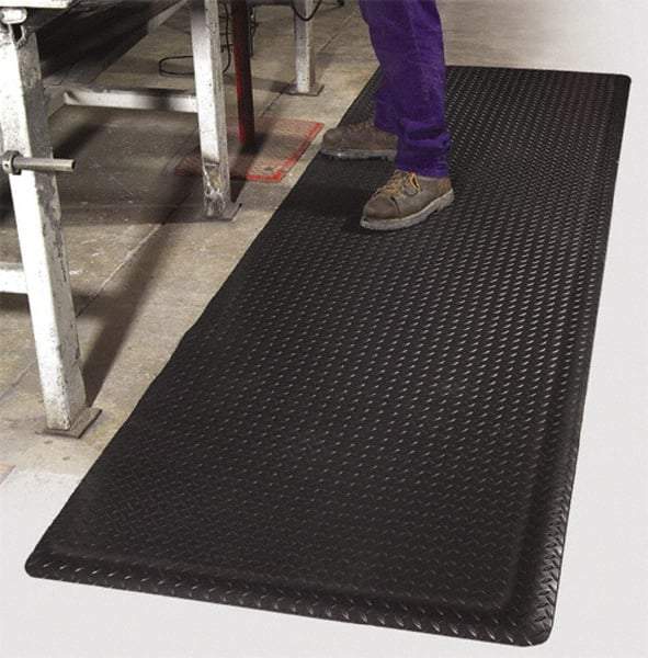 PRO-SAFE - 12' Long x 3' Wide, Dry Environment, Anti-Fatigue Matting - Black, Vinyl with Vinyl Sponge Base, Beveled on 4 Sides - Eagle Tool & Supply