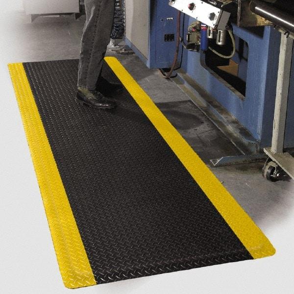 PRO-SAFE - 75' Long x 2' Wide, Dry Environment, Anti-Fatigue Matting - Black with Yellow Borders, Vinyl with Vinyl Sponge Base, Beveled on 4 Sides - Eagle Tool & Supply