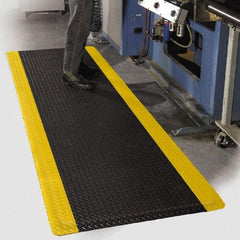 PRO-SAFE - 75' Long x 2' Wide, Dry Environment, Anti-Fatigue Matting - Black with Yellow Borders, Vinyl with Vinyl Sponge Base, Beveled on 4 Sides - Eagle Tool & Supply