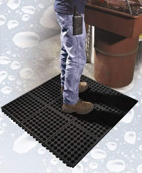 PRO-SAFE - 3' Long x 3' Wide x 5/8" Thick, Anti-Fatigue Modular Matting Tiles - 2 Interlocking Sides, Black, For Dry & Wet Areas, Series Pro-Safe - Eagle Tool & Supply