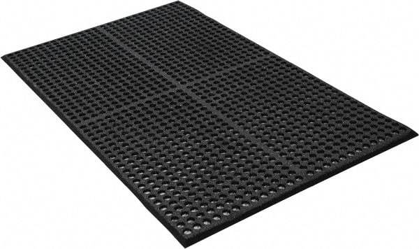 PRO-SAFE - 5' Long x 3' Wide, Dry/Wet Environment, Anti-Fatigue Matting - Black, SBR Rubber with Rubber Base, Beveled on 4 Sides - Eagle Tool & Supply