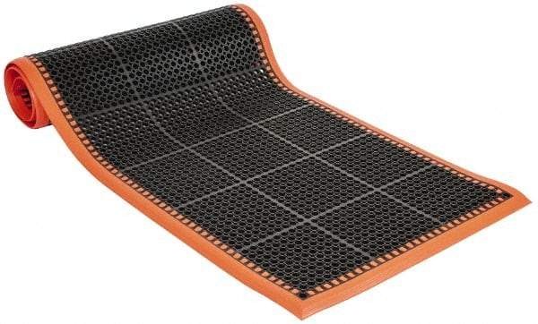 PRO-SAFE - 10' Long x 3' Wide, Dry/Wet Environment, Anti-Fatigue Matting - Black with Orange Borders, Natural Rubber with Rubber Base, Beveled on 4 Sides - Eagle Tool & Supply