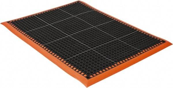 PRO-SAFE - 3' Wide, Dry/Wet Environment, Anti-Fatigue Matting - Black with Orange Borders, Natural Rubber with Rubber Base, Beveled on 4 Sides - Eagle Tool & Supply