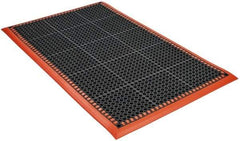 PRO-SAFE - 5' Long x 3' Wide, Dry/Wet Environment, Anti-Fatigue Matting - Black with Orange Borders, Natural Rubber with Rubber Base, Beveled on 4 Sides - Eagle Tool & Supply
