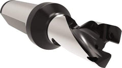 Allied Machine and Engineering - Series 15, 15 to 15.99mm Diam, 20mm Diam Straight Shank with Flange, Helical Flute Spade Drill - 17.5mm Max Depth, 44.3mm Body Length, 94.3mm OAL, Short Length, Through Coolant - Eagle Tool & Supply