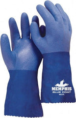 MCR Safety - 80 mil Thick, Chemical Resistant Gloves - 12"GAUNTLET XL BLU 1PR BLUECOAT PVC 3-DIP GLV - Eagle Tool & Supply