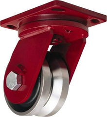 Hamilton - 6" Diam x 3" Wide, Iron Swivel Caster - 4,500 Lb Capacity, Top Plate Mount, 6-1/2" x 7-1/2" Plate, Straight Roller Bearing - Eagle Tool & Supply