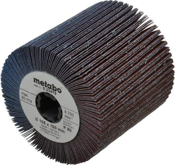 Metabo - 4" Diam, 80 Grit Zirconia Alumina Flap Wheel - 5/8" Hole, 4" Wide, Coated, Medium Grade - Eagle Tool & Supply