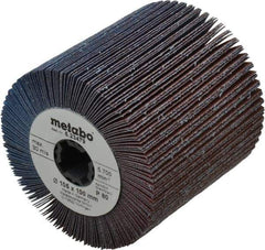 Metabo - 4" Diam, 80 Grit Zirconia Alumina Flap Wheel - 5/8" Hole, 4" Wide, Coated, Medium Grade - Eagle Tool & Supply