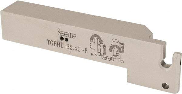 Iscar - External Thread, 0.98" Max Depth of Cut, 5.9" OAL, Left Hand Indexable Grooving Cutoff Toolholder - 1" Shank Height x 1" Shank Width, TAG N 8..C/W/M/TAGB/TAGBA 8.. Insert Style, TGBH Toolholder Style, Series Sumo-Grip - Eagle Tool & Supply