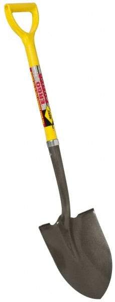 NUPLA - 11-1/2" High x 9" Wide Round Steel Shovel - 27" Long Fiberglass Straight Handle, Front Turned - Eagle Tool & Supply