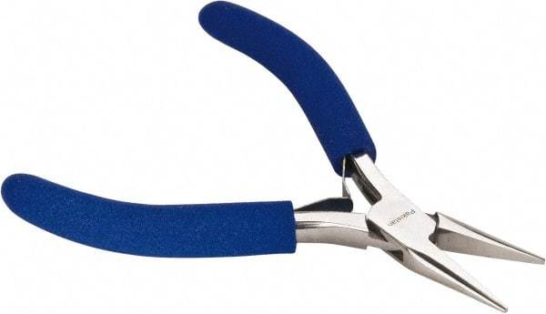 Aven - 4-1/2" OAL, 15/16" Jaw Length x 23/64" Jaw Width, Long Nose Chain Nose Pliers - Smooth Jaw, Standard Head, ESD Cushion Handles, with Spring - Eagle Tool & Supply