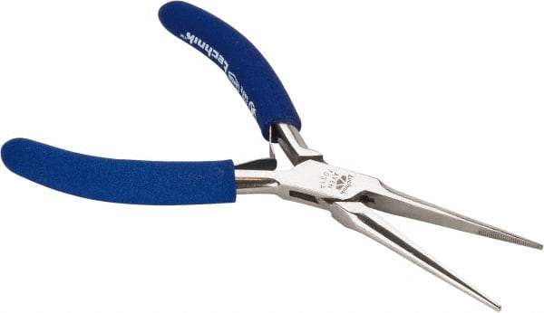 Aven - 5-3/4" OAL, 1-15/16" Jaw Length x 25/64" Jaw Width, Long Nose Needle Nose Pliers - Serrated Jaw, Standard Head, ESD Cushion Handles, with Spring - Eagle Tool & Supply