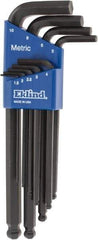 Eklind - 9 Piece L-Key Ball End Hex Key Set - Hex Range 1.5 to 10mm - Eagle Tool & Supply