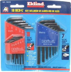 Eklind - 18 Piece L-Key Hex Key Set - Hex Range 0.05 to 1/4" - Eagle Tool & Supply