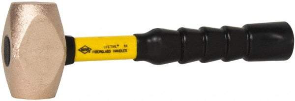 NUPLA - 4 Lb Head 1-43/64" Face Brass Nonmarring Hammer - 12" OAL, Fiberglass Handle - Eagle Tool & Supply