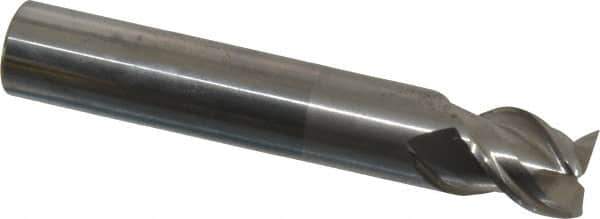 OSG - 1/2", 1/2" LOC, 1/2" Shank Diam, 3" OAL, 3 Flute, Solid Carbide Square End Mill - Single End, Uncoated, Spiral Flute, 45° Helix, Right Hand Cut, Right Hand Flute, Series 2043 - Eagle Tool & Supply