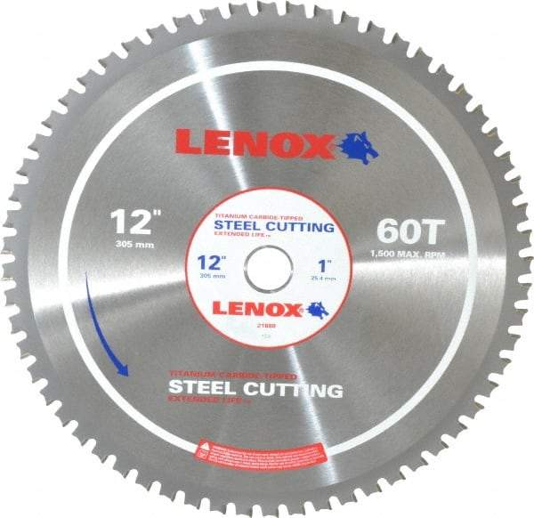 Lenox - 12" Diam, 1" Arbor Hole Diam, 60 Tooth Wet & Dry Cut Saw Blade - Titanium Carbide-Tipped, General Purpose Action, Standard Round Arbor - Eagle Tool & Supply