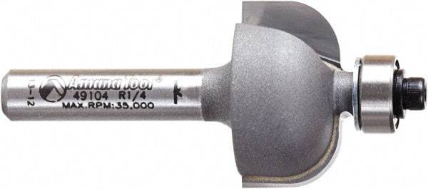 Amana Tool - 7/8" Cut Diam, 9/16" Length of Cut, 2 Flute Cove Edge Profile Router Bit - Carbide-Tipped, 1/4" Shank Diam, 2" OAL, Uncoated - Eagle Tool & Supply