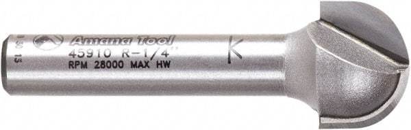 Amana Tool - 1/2" Cut Diam, 3/8" Length of Cut, 2 Flute Core Box Edge Profile Router Bit - Carbide-Tipped, 1/4" Shank Diam, 1-1/2" OAL, Uncoated - Eagle Tool & Supply