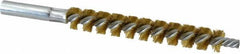 Schaefer Brush - 4" Brush Length, 9/16" Diam, Double Stem, Single Spiral Tube Brush - 6-1/4" Long, Brass, 12-24 Female Connection - Eagle Tool & Supply