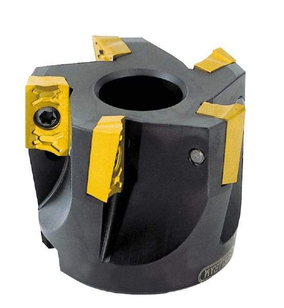 Kennametal - 2-1/2" Cut Diam, 3/4" Arbor Hole, 0.3" Max Depth of Cut, 42° Indexable Chamfer & Angle Face Mill - 5 Inserts, OD 04 Insert, Right Hand Cut, 5 Flutes, Through Coolant, Series 7745 VOD 04 - Eagle Tool & Supply