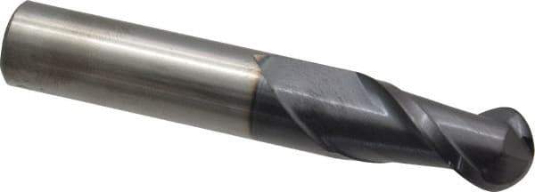 Accupro - 1/2" Diam, 1" LOC, 2 Flute Solid Carbide Ball End Mill - AlTiN Finish, Single End, 3" OAL, 1/2" Shank Diam, Spiral Flute - Eagle Tool & Supply