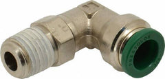 Parker - 3/8" Outside Diam, 1/4 NPTF, Nickel Plated Brass Push-to-Connect Tube Male Swivel Elbow - 300 Max psi, Tube to Male NPT Connection, Buna-N O-Ring - Eagle Tool & Supply