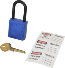 Master Lock - Keyed Different Nonconductive Lockout Padlock - 1-1/2" Shackle Clearance, 1/4" Shackle Diam, 1-3/4" Body Height x 1-1/2" Body Width, Blue, 6 Pins - Eagle Tool & Supply