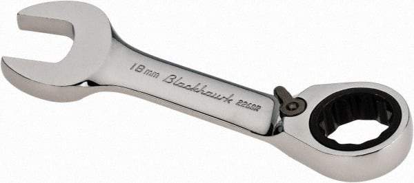 Blackhawk by Proto - 18mm 12 Point Combination Wrench - 15° Head Angle, 5-3/16" OAL, Steel, Chrome Finish - Eagle Tool & Supply