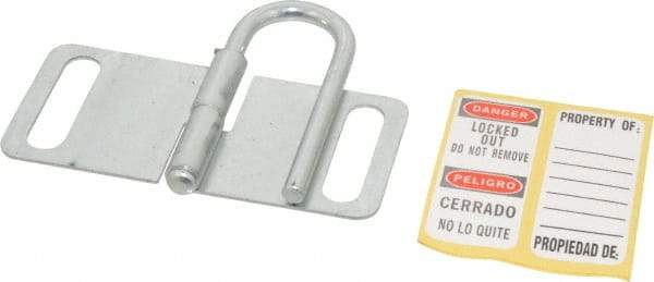 Master Lock - Single Jaw, 1" Jaw Diam, 4 PadLocks, Steel Lockout Hasp - Fold-Over with Slot, 3-1/4" Long, Silver - Eagle Tool & Supply