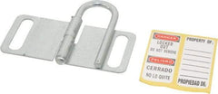 Master Lock - Single Jaw, 1" Jaw Diam, 4 PadLocks, Steel Lockout Hasp - Fold-Over with Slot, 3-1/4" Long, Silver - Eagle Tool & Supply