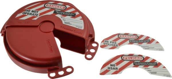 Master Lock - 2 to 5 Inch Valve Handle Size, Xenoy Rotating Gate Valve Wheel Lockout - 5/16 Inch Max Shackle Diameter, Red - Eagle Tool & Supply