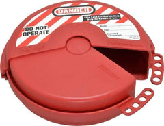 Master Lock - 4 to 6-1/2 Inch Valve Handle Size, Xenoy Rotating Gate Valve Wheel Lockout - 5/16 Inch Max Shackle Diameter, Red - Eagle Tool & Supply