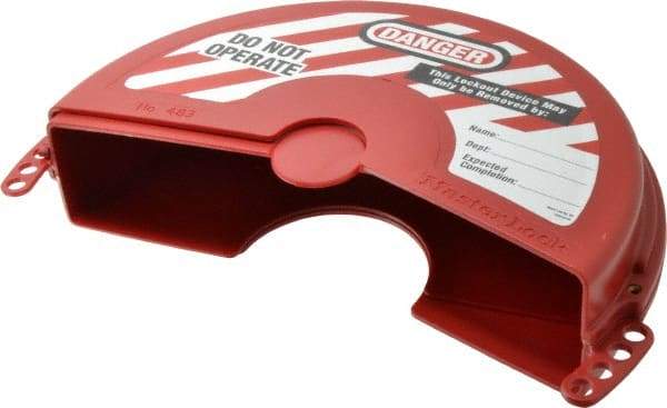 Master Lock - 6 to 10 Inch Valve Handle Size, Xenoy Rotating Gate Valve Wheel Lockout - 5/16 Inch Max Shackle Diameter, Red - Eagle Tool & Supply